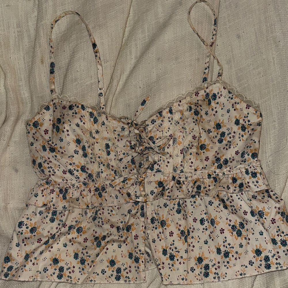 Free People Floral Lace-Up Crop Top